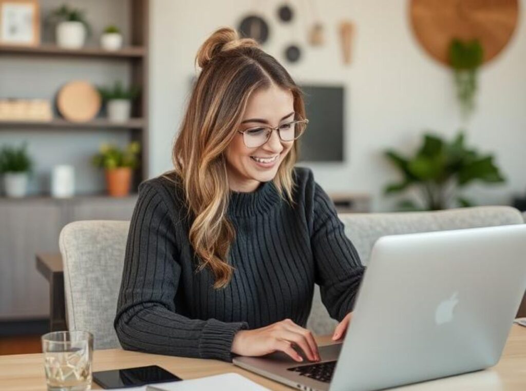 a lady on a laptop designing the interior of her house