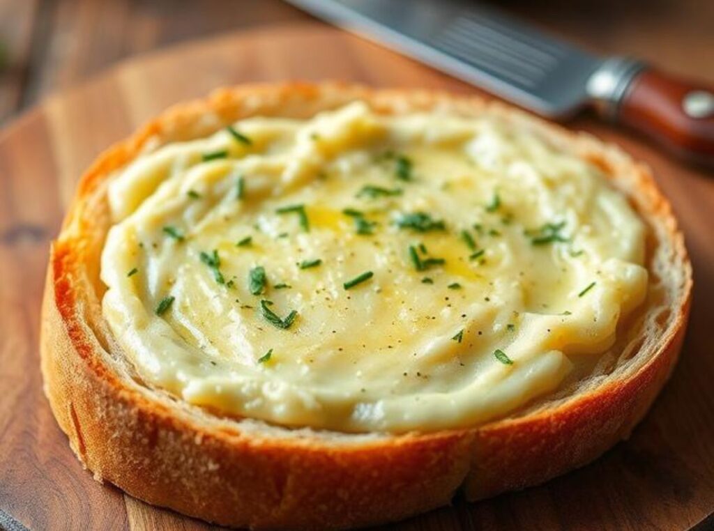 homemade garlic butter melted on bread