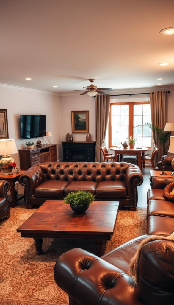brown furniture in living room design