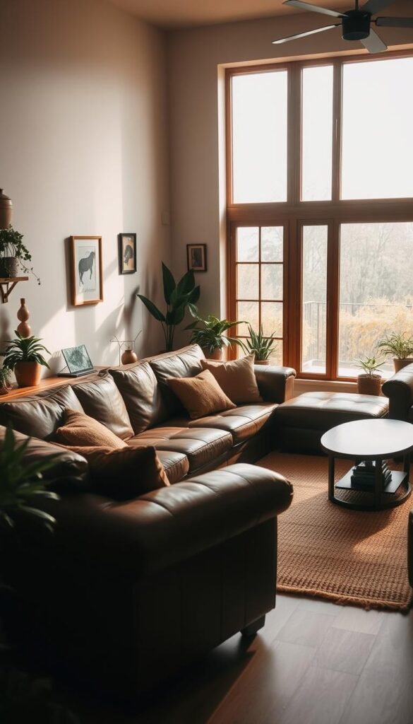 brown leather sofa living room